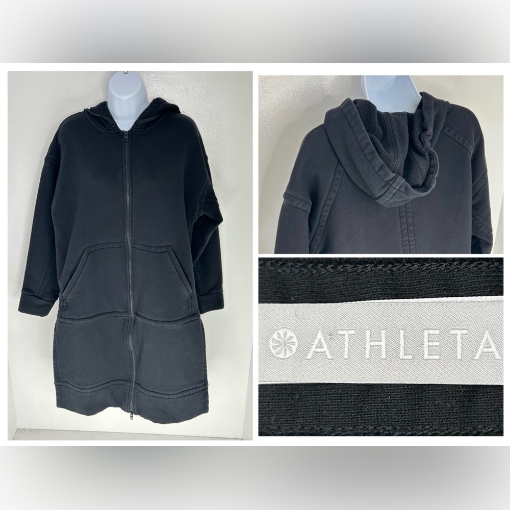 Athleta Tenacity Duster Full Zip Longline Hoodie Jacket Black Size S Sweatshirt‎
